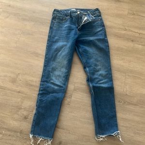 Old navy power straight high rise jeans with raw hem size 4